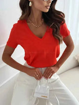 Women's Blouses T-shirt New Fashion Summer Pullover Tops White Short Sleeve Slim Fit V-Neck T-Shirt For Women Casual Clothing