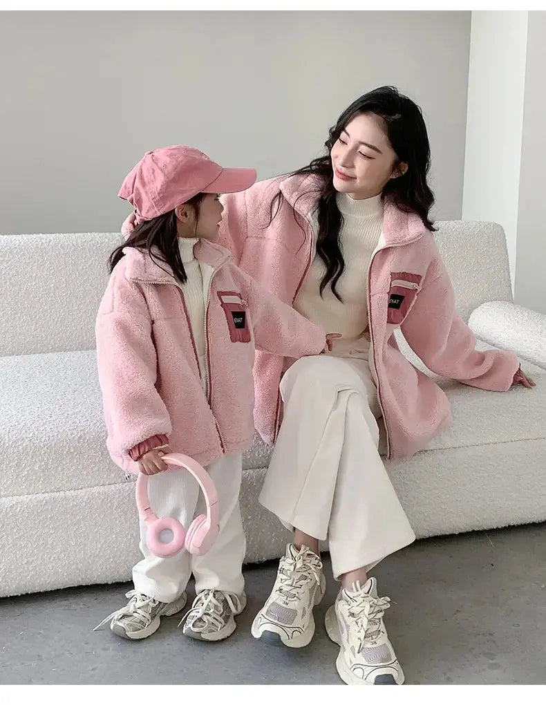 Family Thick Mother Children Suit Warm Winter Korean Fashion Women Daughter Son Matching Coat Baby Clothes  Zipper Sets Jacket - Mein Shop