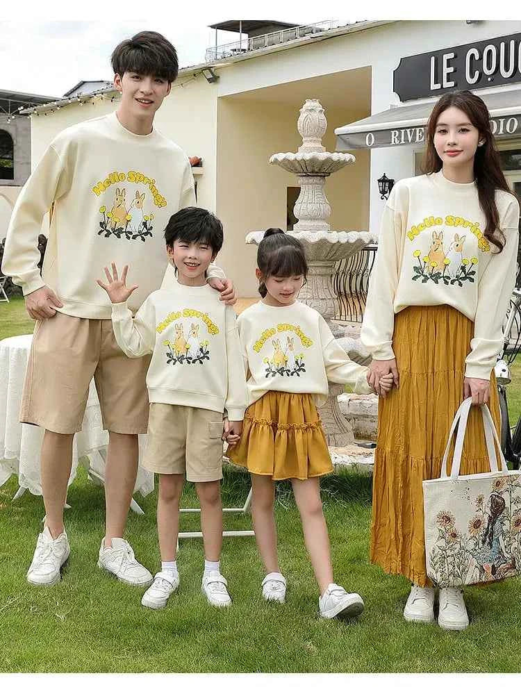 Family Matching Clothes Sets for Couple Mother and Daughter Tops Skirts Two Piece Outfits Father and Son Sweatshirts Shorts Suit