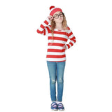 Waldo Book Week Fancy Dress Where's Wally Family Matching Parent-Child Costume Red White Stripe Shirt +Hat +Glasses Girls Boys - Mein Shop