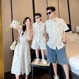 Fashion Family Matching Couple Clothes Mother and Daughter White Dress Dad and Son Baby Clothing Korean Boys Two Piece Outfits - Mein Shop
