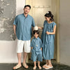 Family Matching Clothes for Brother Sister Mom Daughter Blue Dress Dad Son Clothing Korean Children Two Piece Set Couples Outfit Mein Shop