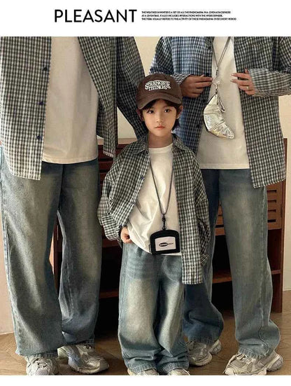 Matching Family Plaid Shirts Dad Mom and Boys Girls Fashion Clothes Korean Father Mother and Daughter Son Same Clothing Jacket