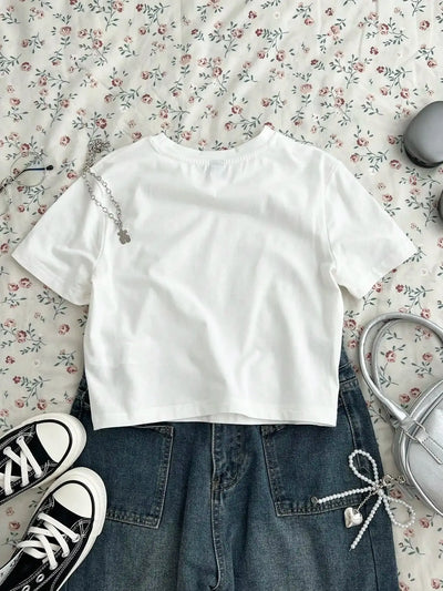 Women short Sleeve T Shirt summer Solid Slim Fit Casual Shirts Female Pullovers Basic Tee Clothes Street wear Crop Tops - Mein Shop