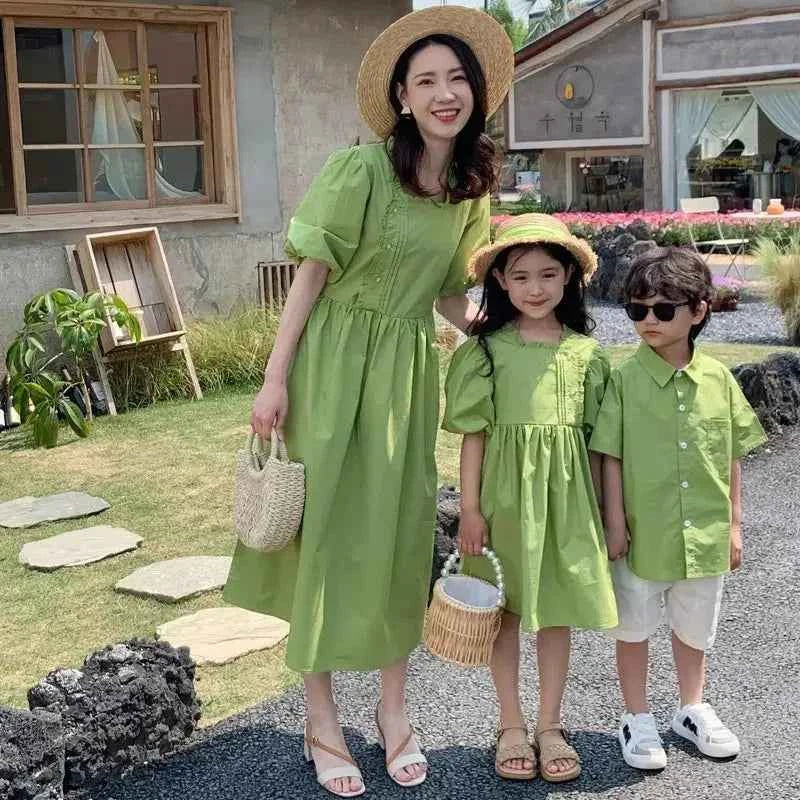 Family Matching Clothes Mom Daughter Dress Dad and Son Sets Korean Women Dresses Mother and Boys Outfits Brother Sister Clothing