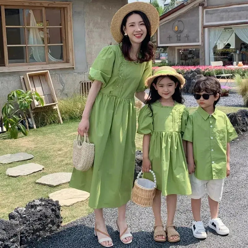 Family Matching Clothes Mom Daughter Dress Dad and Son Sets Korean Women Dresses Mother and Boys Outfits Brother Sister Clothing
