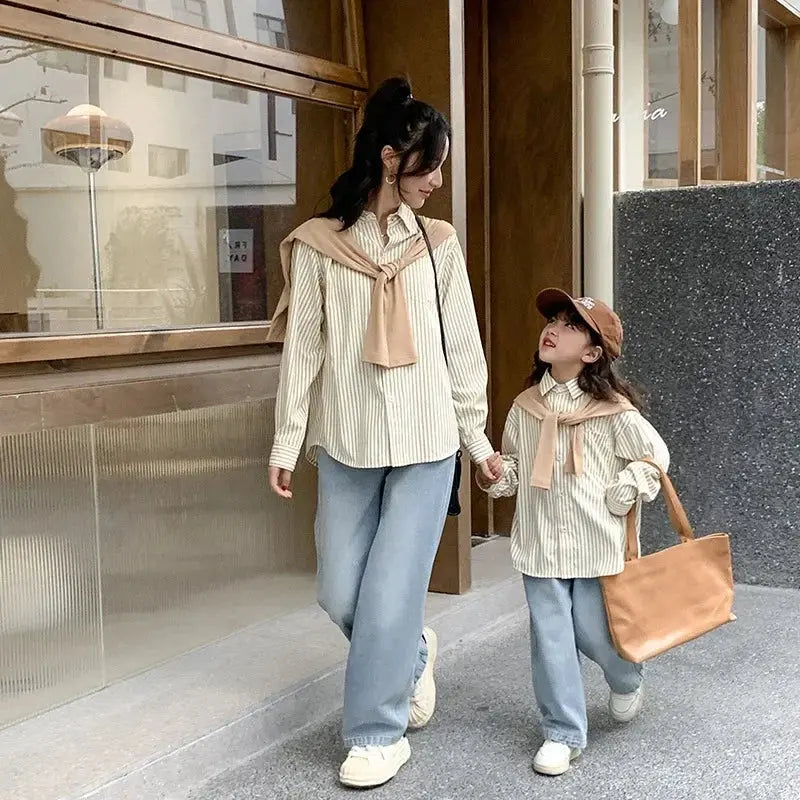 Family Matching Clothes 2024 Korea Spring Dad Mom and Baby Same Shirts for Women Fashion Clothing Children Boy Girl Plaid Blouse - Mein Shop
