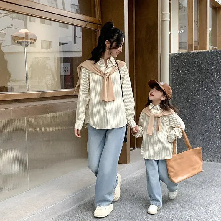 Family Matching Clothes 2024 Korea Spring Dad Mom and Baby Same Shirts for Women Fashion Clothing Children Boy Girl Plaid Blouse - Mein Shop