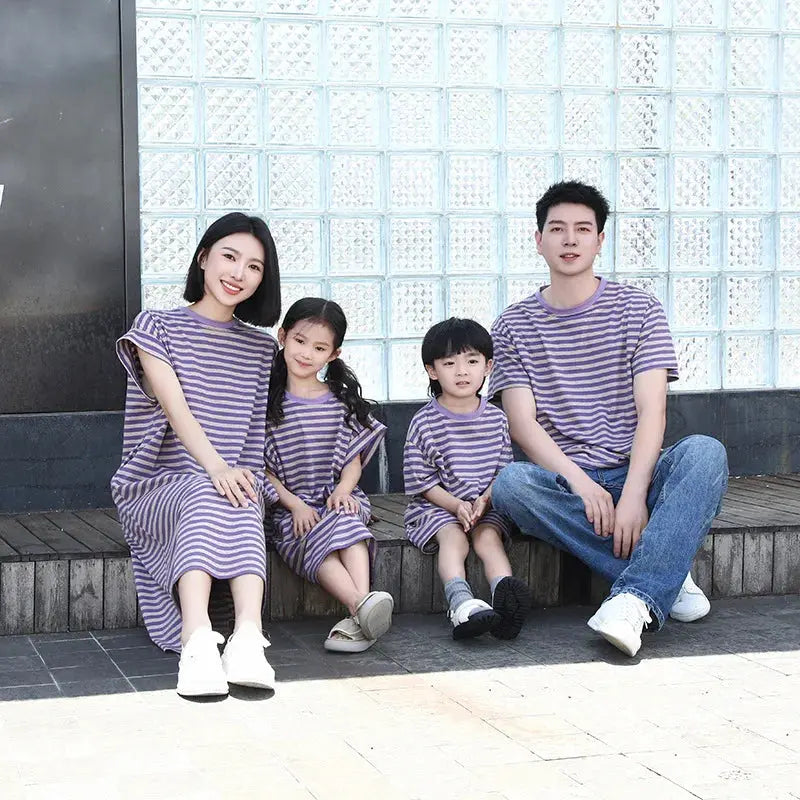 Family Look Clothes Mom and Daughter Same Dress Dad Short Sleeve T Shirts Mother and Son Kids Clothing Children Two Piece Outfit - Mein Shop