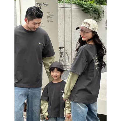 Fashion Family Long Sleeve T-shirt Parent-child Tee Korean Father Mother and Son Daughter Same Clothes Dad Mom and Baby Clothing - Mein Shop