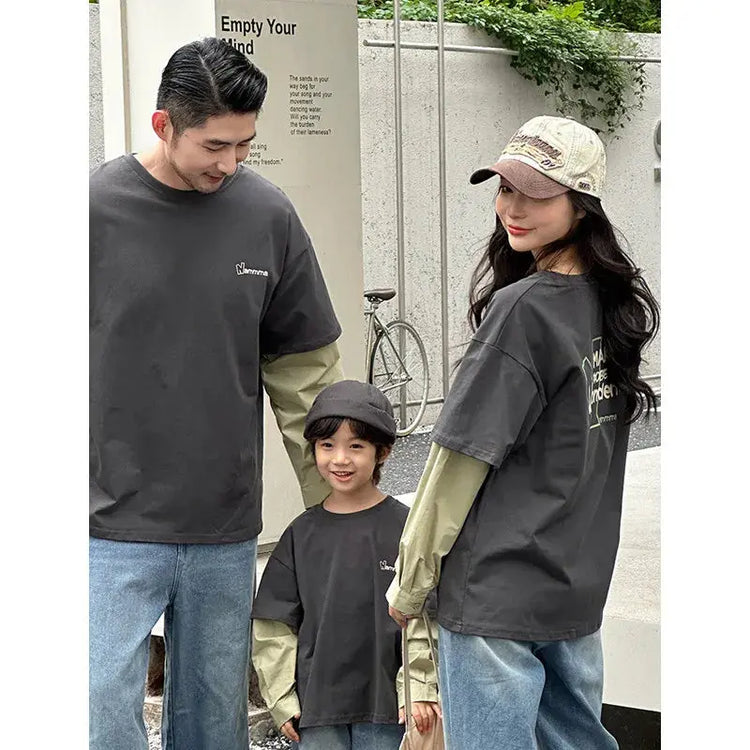 Fashion Family Long Sleeve T-shirt Parent-child Tee Korean Father Mother and Son Daughter Same Clothes Dad Mom and Baby Clothing - Mein Shop