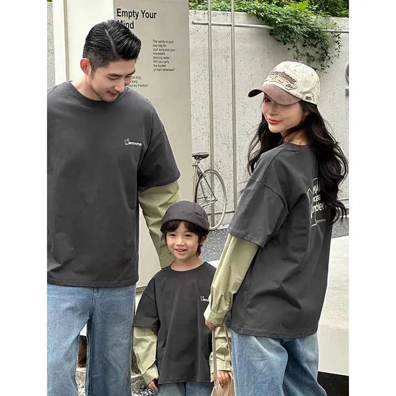 Fashion Family Long Sleeve T-shirt Parent-child Tee Korean Father Mother and Son Daughter Same Clothes Dad Mom and Baby Clothing