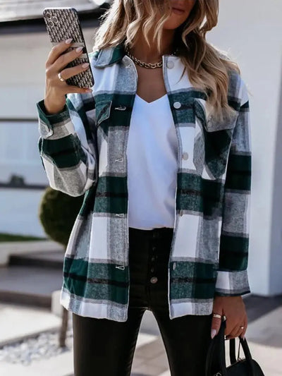 Shirts For Women Plaid Long Sleeve Button Up Shirt Collared Tops And Blouse 2024 Autumn Spring Fashion Loose Casual Black White - Mein Shop