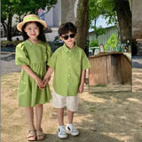 Family Matching Clothes Mom Daughter Dress Dad and Son Sets Korean Women Dresses Mother and Boys Outfits Brother Sister Clothing