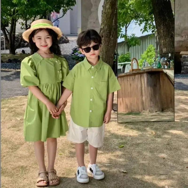 Family Matching Clothes Mom Daughter Dress Dad and Son Sets Korean Women Dresses Mother and Boys Outfits Brother Sister Clothing - Mein Shop
