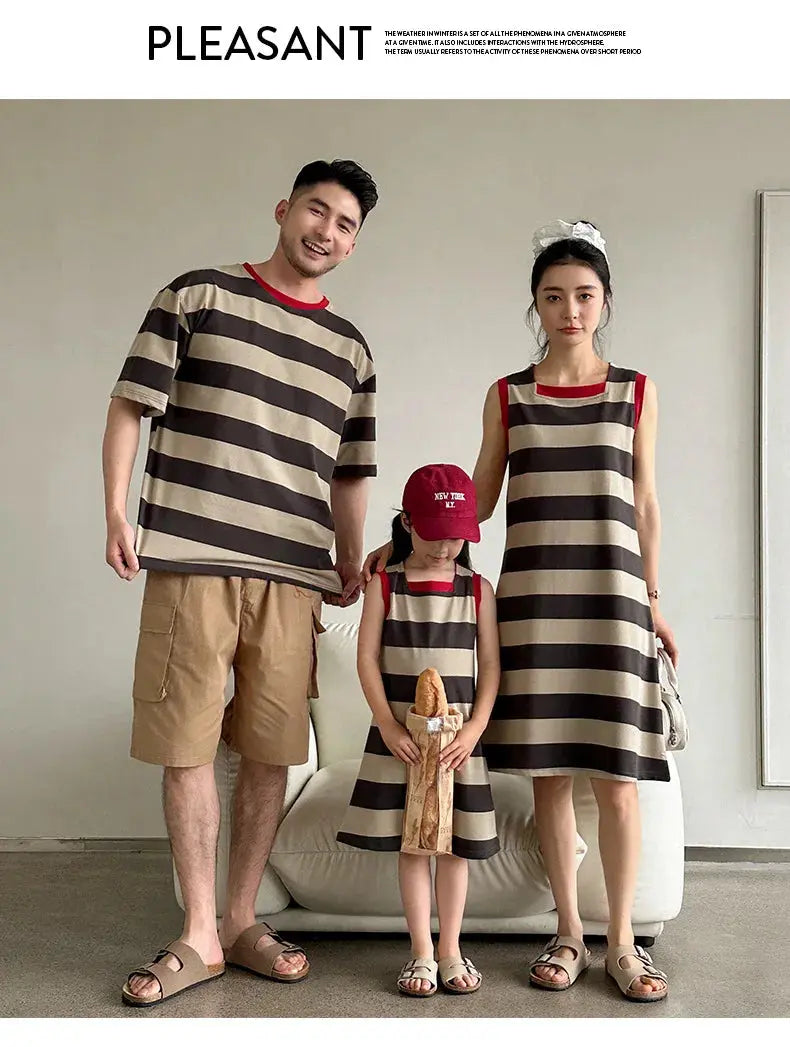 Family Matching Couple Look Clothing Fashion Mom Daughter Sleeveless Dress Dad Son T Shirts Shorts Korean Sister Brother Outfits Mein Shop