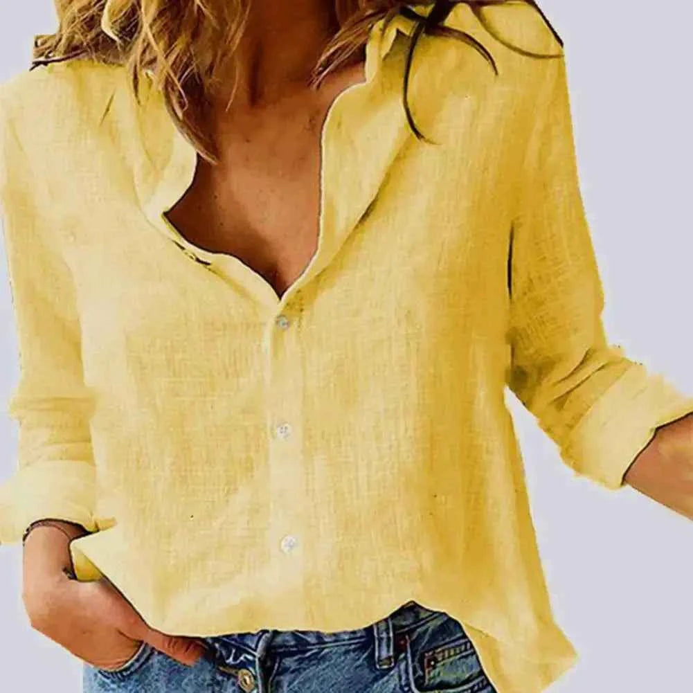 Women Shirt Solid Color Single-breasted Spring Shirts Button Lapel Cardigan Lady Loose Long Sleeve Oversized Shirt Womens Blouse