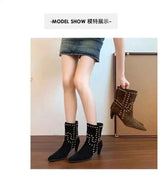 New Trend 2025 Autumn and Winter Rivet Fashion High Heel Chelsea Boots Pointed and Nude Boots High Heels Stiletto Western Boots