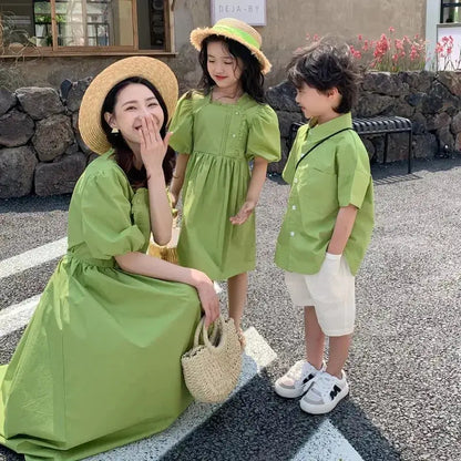 Family Matching Clothes Mom Daughter Dress Dad and Son Sets Korean Women Dresses Mother and Boys Outfits Brother Sister Clothing - Mein Shop