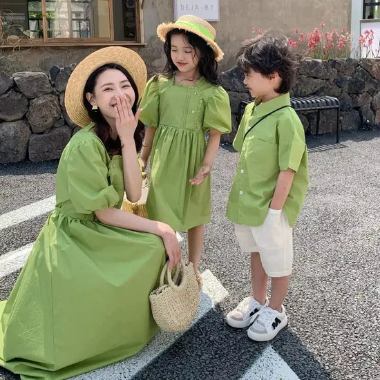 Family Matching Clothes Mom Daughter Dress Dad and Son Sets Korean Women Dresses Mother and Boys Outfits Brother Sister Clothing - Mein Shop