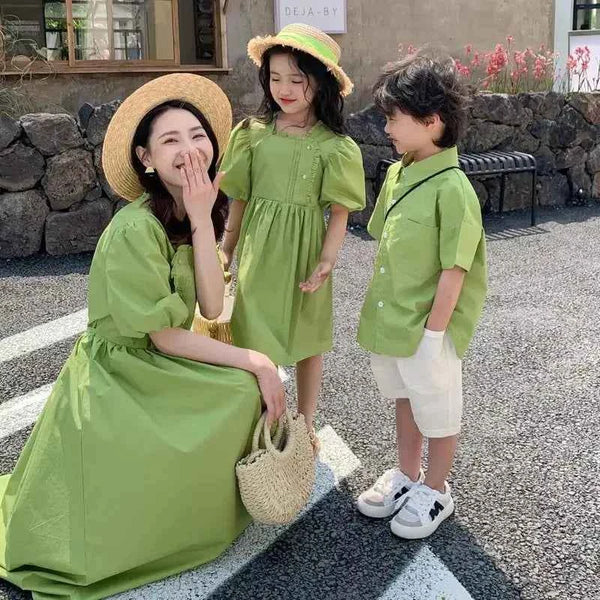 Family Matching Clothes Mom Daughter Dress Dad and Son Sets Korean Women Dresses Mother and Boys Outfits Brother Sister Clothing