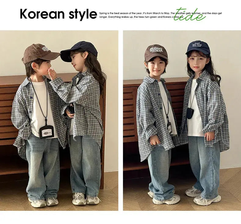 Matching Family Plaid Shirts Dad Mom and Boys Girls Fashion Clothes Korean Father Mother and Daughter Son Same Clothing Jacket Mein Shop