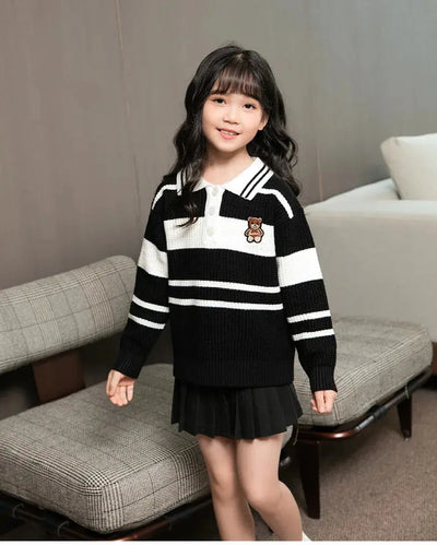 Sweater for The Whole Family Polo Knit Tops Fashion Mom and Daughter Child Girl Matching Jumper Dad and Son Baby Boy Knitwear - Mein Shop