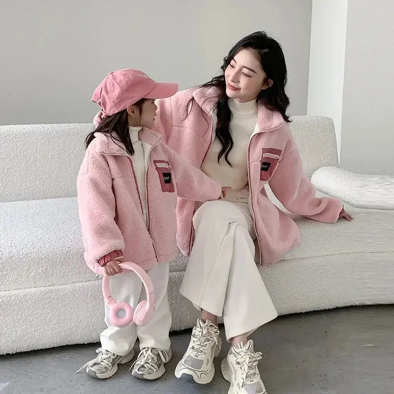 Family Thick Mother Children Suit Warm Winter Korean Fashion Women Daughter Son Matching Coat Baby Clothes Zipper Sets Jacket - Mein Shop
