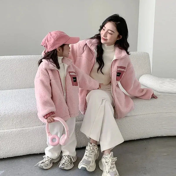 Family Thick Mother Children Suit Warm Winter Korean Fashion Women Daughter Son Matching Coat Baby Clothes  Zipper Sets Jacket - Mein Shop
