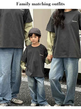 Fashion Family Long Sleeve T-shirt Parent-child Tee Korean Father Mother and Son Daughter Same Clothes Dad Mom and Baby Clothing