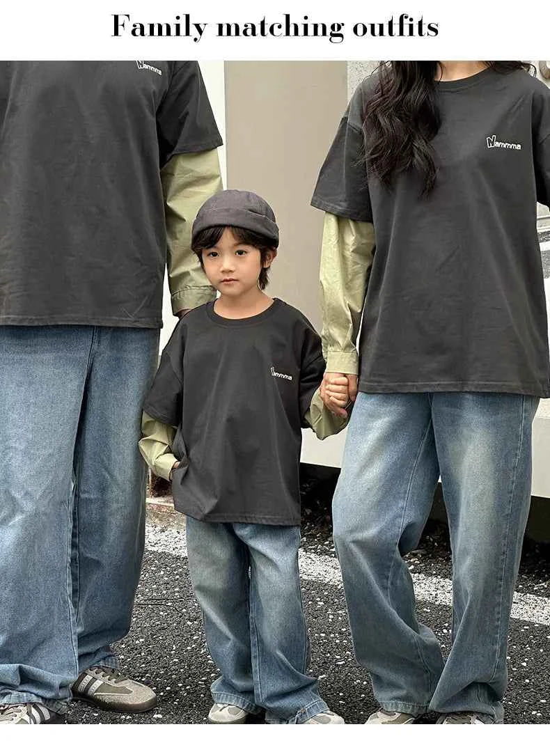 Fashion Family Long Sleeve T-shirt Parent-child Tee Korean Father Mother and Son Daughter Same Clothes Dad Mom and Baby Clothing