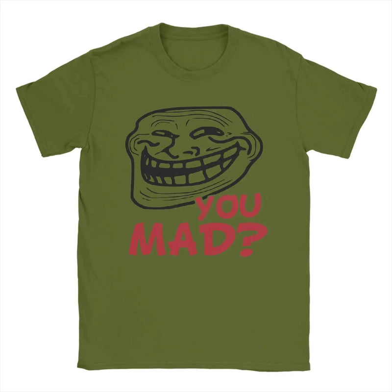 Men's T-Shirt You Mad Troll Face Memes Novelty Cotton Tee Shirt Short Sleeve Funny Humor T Shirt Crew Neck Tops Birthday Gift