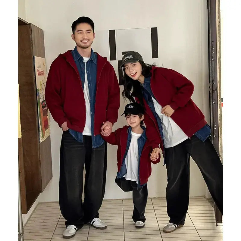 Winter Family Warm Jacket Parent-child Clothes Korea Fashion Father Mother and Daughter Son Baby Matching Thick Coat with Hooded - Mein Shop