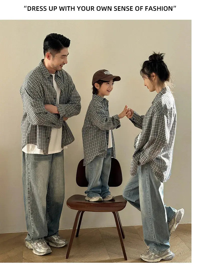 Matching Family Plaid Shirts Dad Mom and Boys Girls Fashion Clothes Korean Father Mother and Daughter Son Same Clothing Jacket Mein Shop