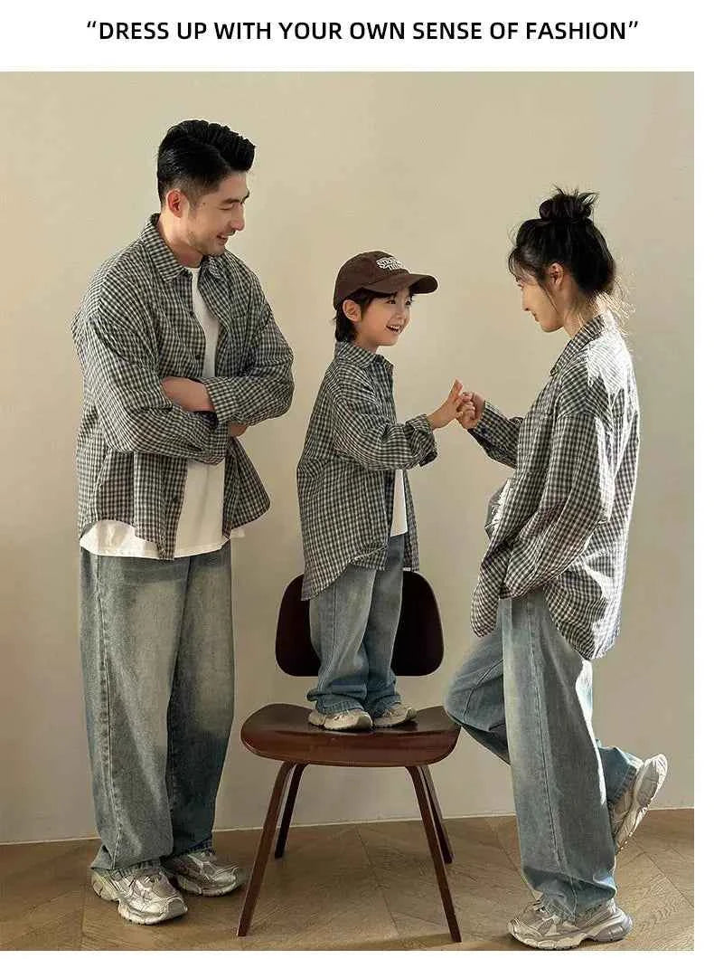 Matching Family Plaid Shirts Dad Mom and Boys Girls Fashion Clothes Korean Father Mother and Daughter Son Same Clothing Jacket