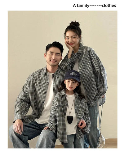 Matching Family Plaid Shirts Dad Mom and Boys Girls Fashion Clothes Korean Father Mother and Daughter Son Same Clothing Jacket Mein Shop