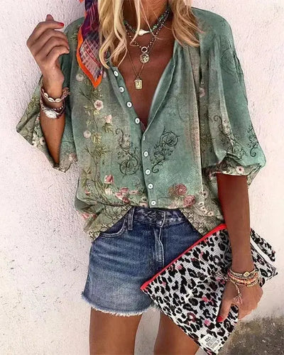 2024 New Women's Shirts & Blouses Fashion Vintage Printed Casual Vacation Bohemian Style Lady Single-breasted Shirt Streetwear - Mein Shop