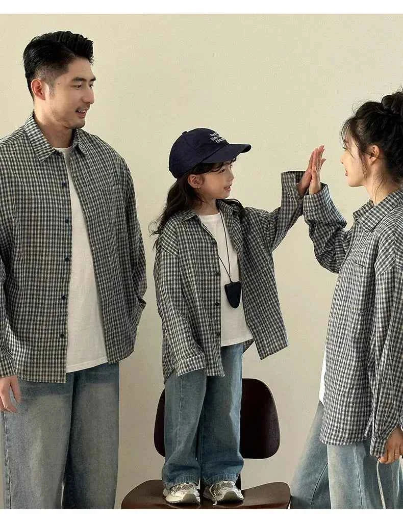 Matching Family Plaid Shirts Dad Mom and Boys Girls Fashion Clothes Korean Father Mother and Daughter Son Same Clothing Jacket