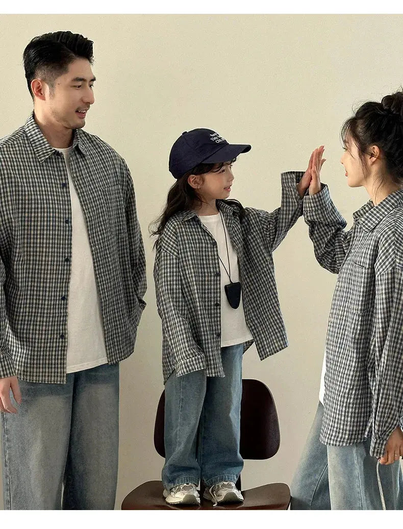 Matching Family Plaid Shirts Dad Mom and Boys Girls Fashion Clothes Korean Father Mother and Daughter Son Same Clothing Jacket Mein Shop