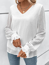 Elegant sexy shirt for women Small V-neck long sleeve solid color casual shirt for women - Mein Shop