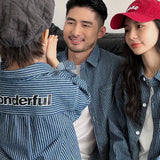 Family Cotton Denim Shirts Parent-child Fashion Clothes Mother and Daughter Jacket Korean Father and Son Same Stripe Coat Tops - Mein Shop