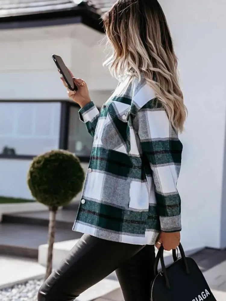 Shirts For Women Plaid Long Sleeve Button Up Shirt Collared Tops And Blouse 2024 Autumn Spring Fashion Loose Casual Black White - Mein Shop