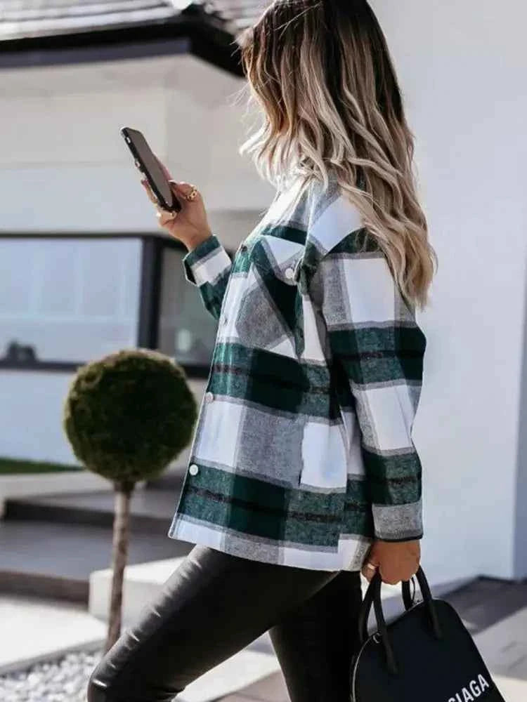 Shirts For Women Plaid Long Sleeve Button Up Shirt Collared Tops And Blouse 2024 Autumn Spring Fashion Loose Casual Black White