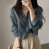 Women Shirt Turn Down Collar Cardigan Shirt Women Solid Color Sun Shirt - Mein Shop
