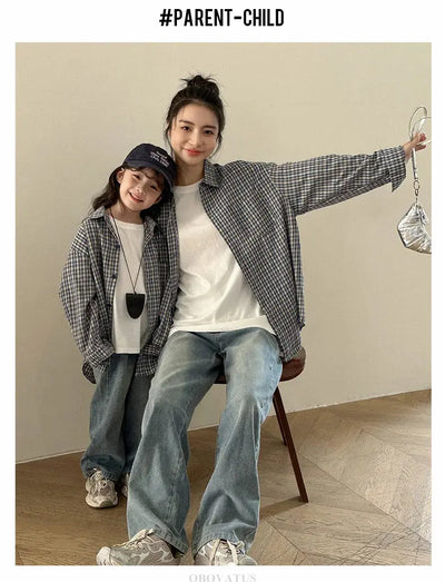New Elegant Family Look Clothing Mother and Daughter Father Son Plaid Shirt Long Sleeve Blouse Fashion Family Matching Outfit - Mein Shop
