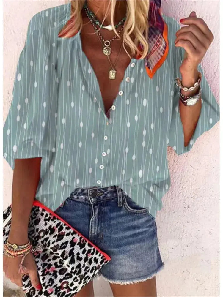 2024 New Women's Shirts & Blouses Fashion Vintage Printed Casual Vacation Bohemian Style Lady Single-breasted Shirt Streetwear - Mein Shop