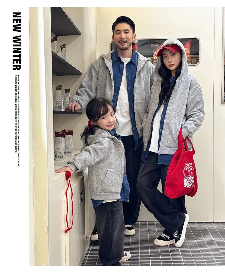 Winter Family Warm Jacket Parent-child Clothes Korea Fashion Father Mother and Daughter Son Baby Matching Thick Coat with Hooded - Mein Shop