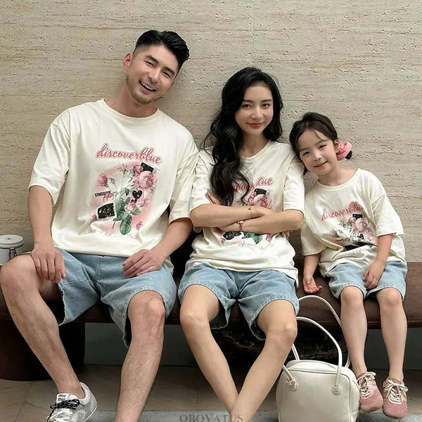 Family Matching Outfit Clothes Set For Summer Vacation Outerwear Beach Tshirt Shorts Clothing Suit Couple Kids Same Costume Wear - Mein Shop