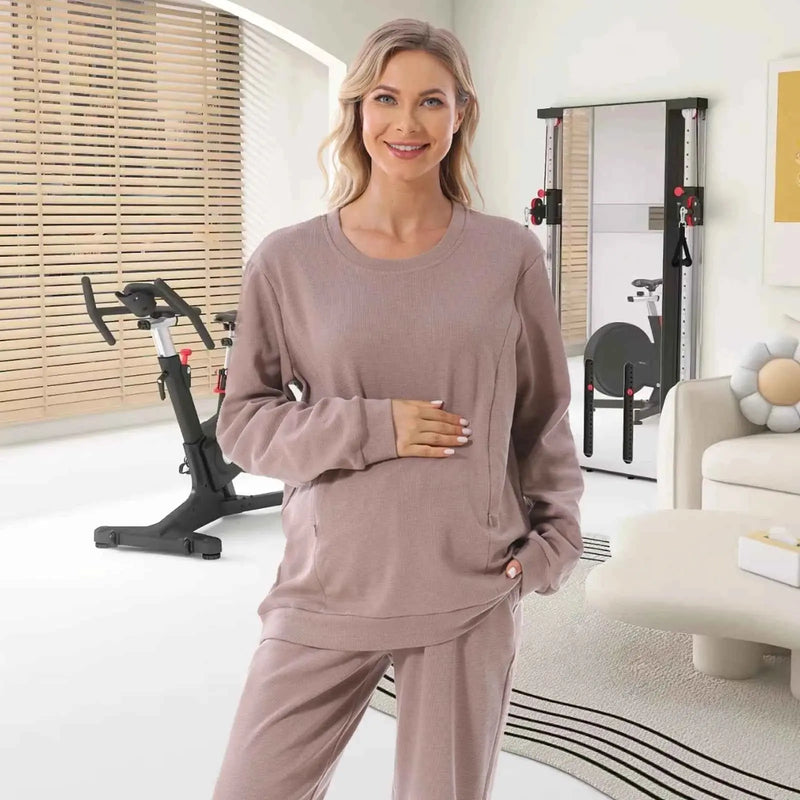 2025 Neuer Schwangere Hoodie Stillkleidung Waffel Stillpullover Sweatshirts Schwangerschafts-Casual-Oberteile für schwangere Frauen Herbst Winter