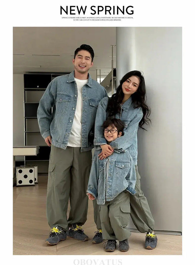 Spring Autumn Korean Parent-Child Clothing Set Matching Outfits for the Family Look Jacket Pants Clothes Set Dad Mum Kids Wear - Mein Shop
